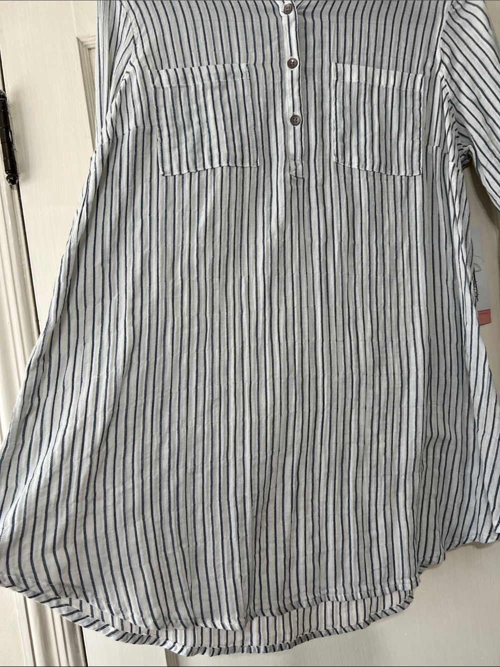 Liz Lang women's maternity White Button-Down Shirt with Navy Stripes